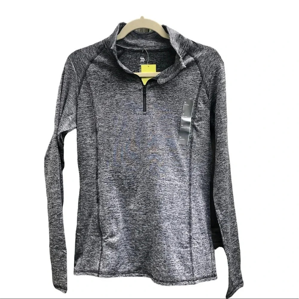 NWT ALL IN MOTION HEATHERED GRAY QUARTER ZIP ACTIVE TOP